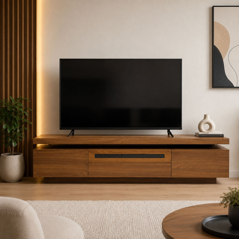 میز تلویزیون مدل پانا MDF مدرن 180 سانتی رنگ چوب